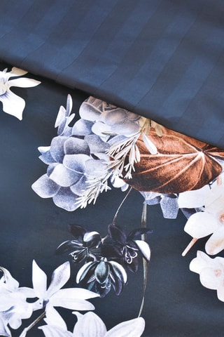 Parure de couette en satin de coton 80 fils/cm² Floraison d'hortensias - Bleu foncé