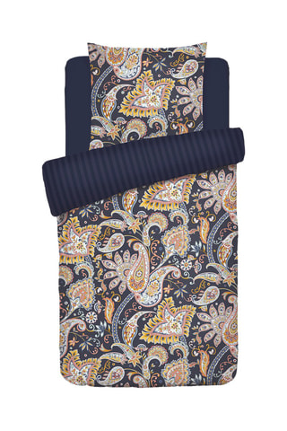 Parure de couette en satin de coton 80 fils/cm² 
boteh - Bleu foncé et orange