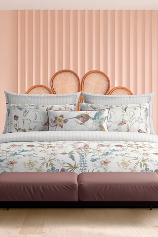 Parure de couette en satin de coton 80 fils/cm² Colibri chantant - Blanc