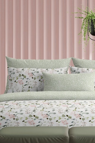 Drap plat en satin de coton 80 fils/cm² Feuilles de coeur - Vert foncé