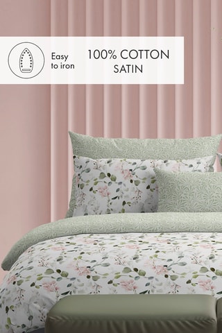 Drap plat Eclat d'eucalyptus - Blanc et vert