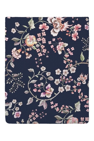 Drap plat Murmure floral - Bleu foncé et rose