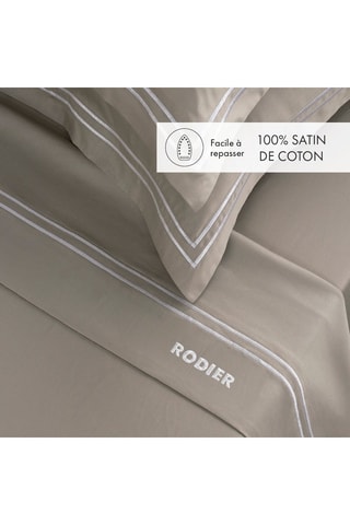 Parure de draps en satin de coton 80 fils/cm² Nice - Taupe et blanc