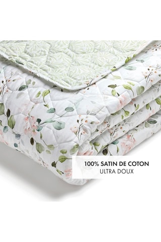 Couvre-lit en satin de coton 80 fils/cm² Eclat d'eucalyptus - Blanc