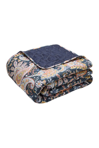Couvre-lit XL en satin de coton 80 fils/cm² Boteh  - Bleu foncé et doré