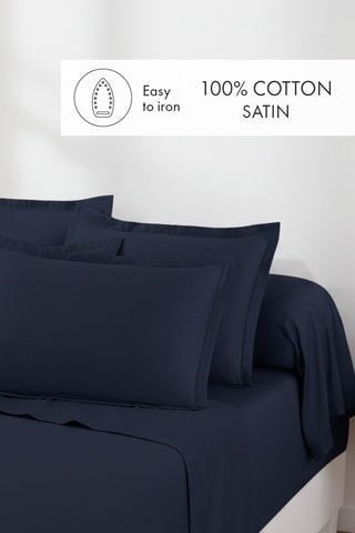 Parure de draps en satin de coton - Bleu marine