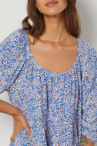 Jurk met Bloemmotief - Marineblauw