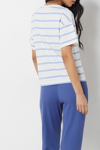 T-shirt - Wit en Lichtblauw- Etam