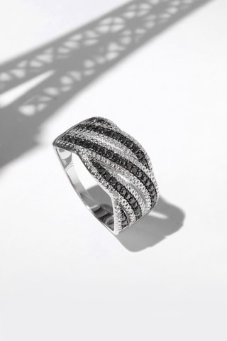 Anillo Aurora - Oro blanco, diamantes y diamantes negros