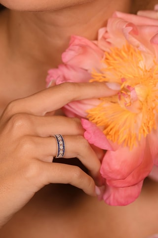 Anillo Mélisandre - Oro blanco, diamantes y zafiros
