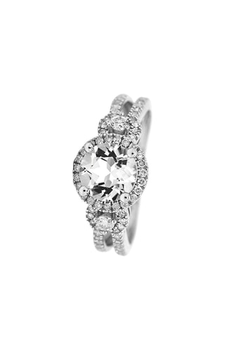 Anillo Célestine - Oro blanco, diamantes y topacio