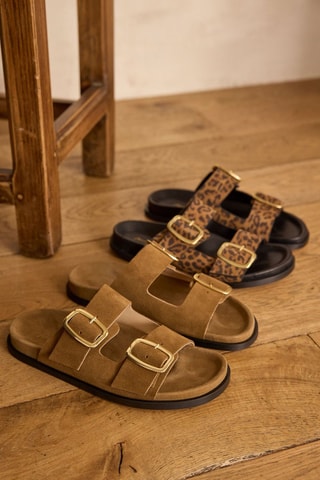 Sandalias de piel de serraje - Marrón