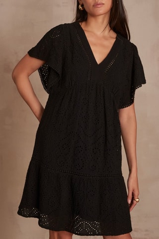Vestido evasé con bordado inglés - Negro