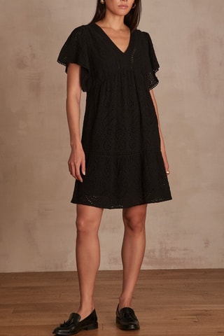 Vestido evasé con bordado inglés - Negro