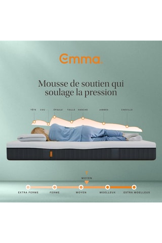 Matelas hybride à mémoire de forme et ressorts ensachés reconditionné - Epaisseur 27 cm - Mi-ferme - Emma