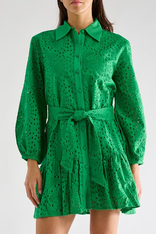 Vestido camisero con bordado inglés Roane - Verde