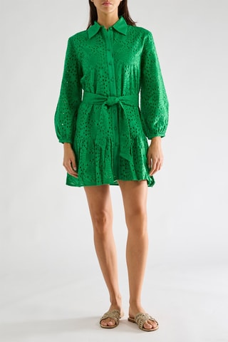Vestido camisero con bordado inglés Roane - Verde