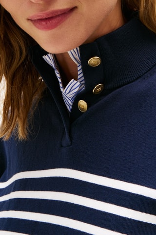 Pull en coton biologique - Bleu marine et blanc