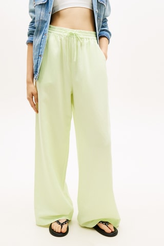 Pantalon loose en lin taille haute - Vert