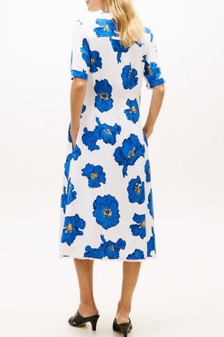 Robe chemise en lin - Blanc et bleu cobalt