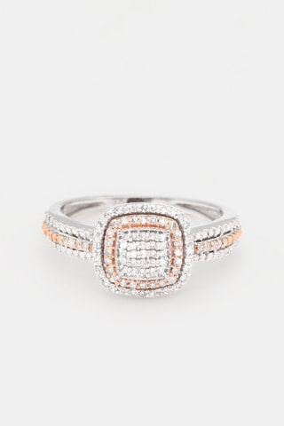 Bague carré antique - Or blanc, or rose et diamants