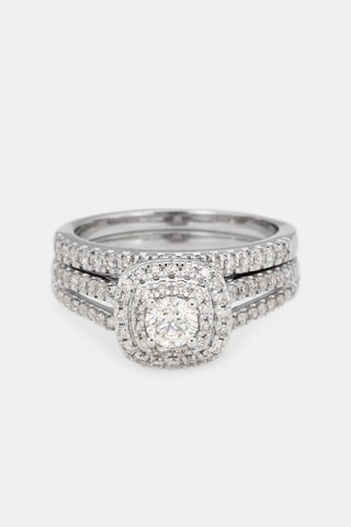 Alliance et solitaire Carré Passion - Or blanc, diamants et solitaire