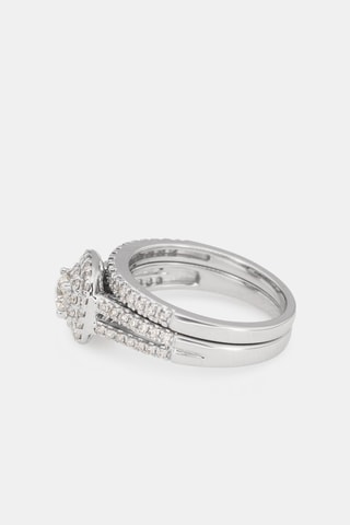 Alliance et solitaire Carré Passion - Or blanc, diamants et solitaire
