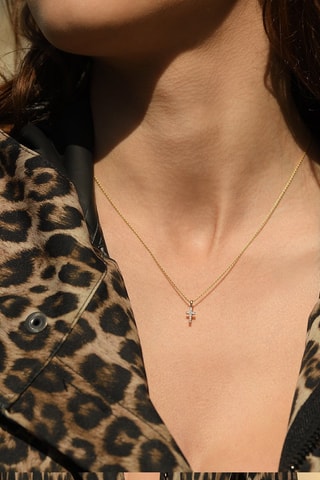 Pendentif Mini croix -  Or jaune et diamants