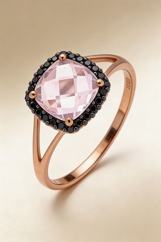 Bague Rose Splendide - Or rose, diamants et quartz