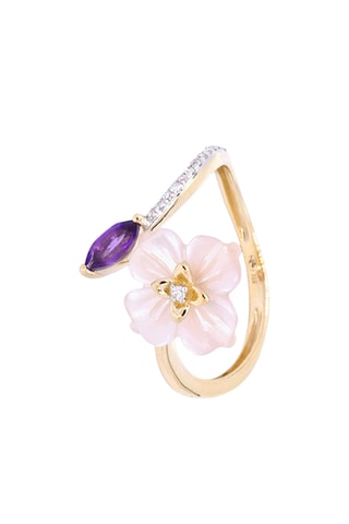 Bague Prisca - Or jaune, diamants, améthyste et nacre