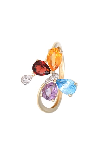 Bague Taïra - Or jaune, diamants, améthyste, citrine, topaze et grenat