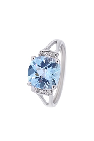 Bague - Or blanc, diamants et topaze