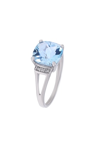 Bague - Or blanc, diamants et topaze