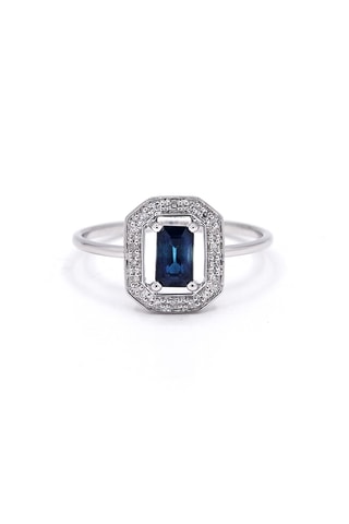 Bague - Or blanc, diamants et saphir