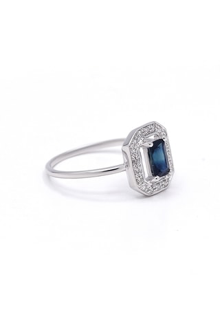 Bague - Or blanc, diamants et saphir