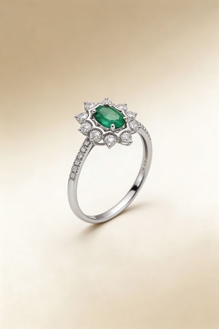 Bague Lucina - Or blanc, diamants et émeraude