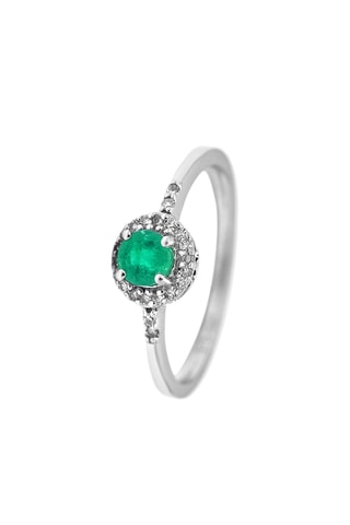 Bague Rond d'émeraude - Or blanc, diamants et émeraude
