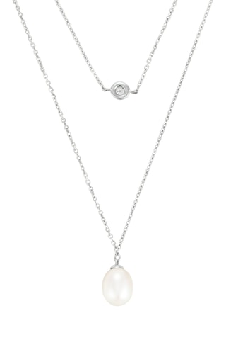 Collier Lilia - Or blanc, diamant et perle de culture