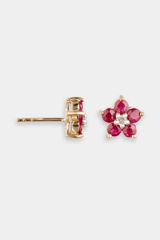 Puces Fleur Mystérieuse - Or jaune, diamants et rubis