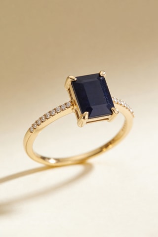 Bague - Or jaune, diamants et saphir