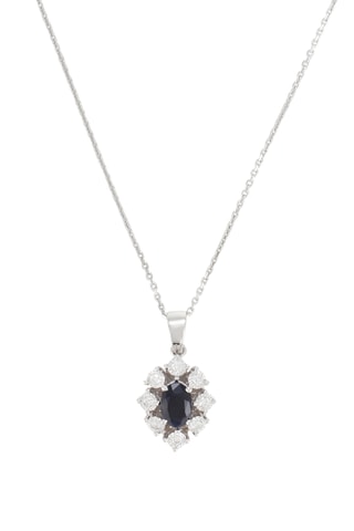 Pendentif Théa - Or blanc, diamants et saphir