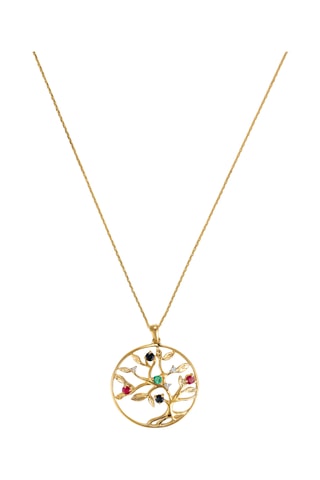 Pendentif Tree of Life - Or jaune, diamants, émeraude, rubis et saphirs