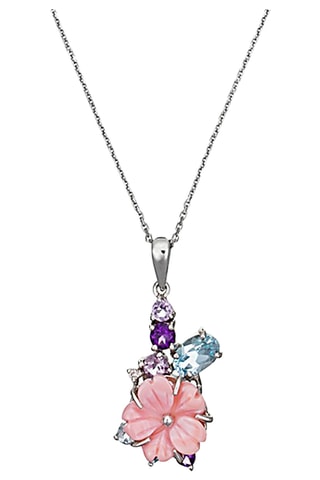 Pendentif Flower magic - Or blanc, diamants, topazes, améthystes et nacre