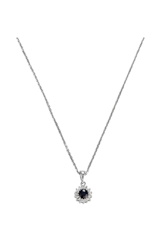 Pendentif Marguerite Saphir - Or blanc, diamants et saphir