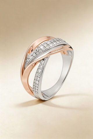 Bague Entrelacs arc-en-ciel - Or rose, or blanc et diamants