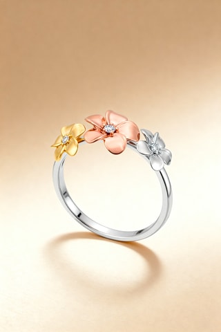 Bague Ikebana - Or jaune, or blanc, or rose et diamants