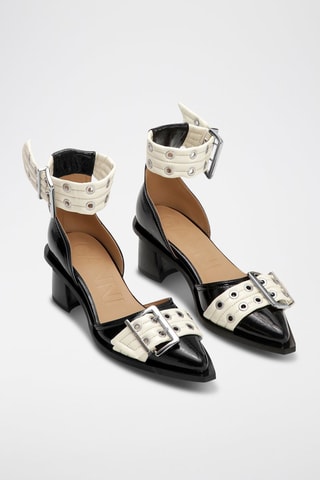 Sandalias con brillo de tacón - Negro y blanco - Ganni
