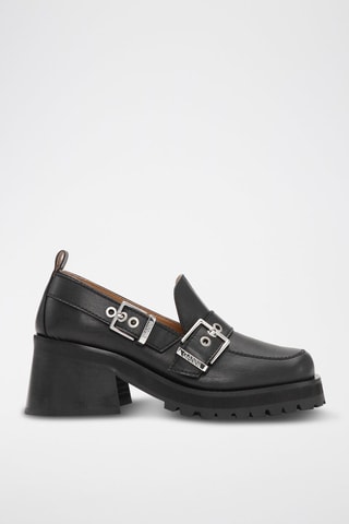 Mocasines de piel de tacón - Negro - Ganni