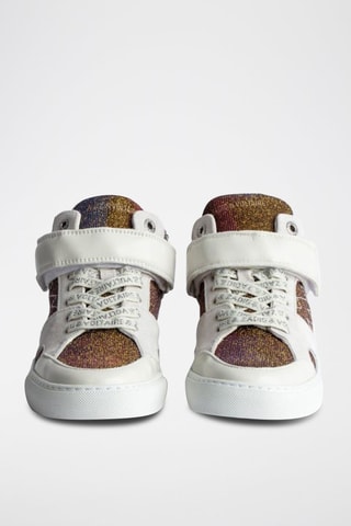Zapatillas de piel - Dorado y blanco