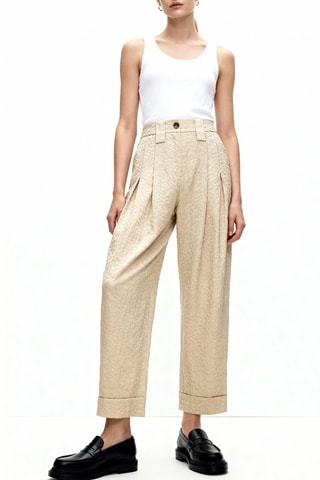 Pantalón 7/8 de tiro alto - Beige - Ganni